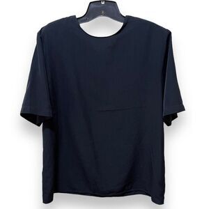 Howard Wolf Top Sz 14 L Blouse Black Short Sleeve Keyhole Neck USA 90s Vintage